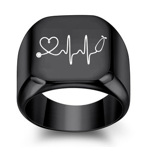 Men's Stainless Steel <b>Ring</b> 18MM Heart ECG Design Laser Engraved Gift Jewelry - Product Image 4