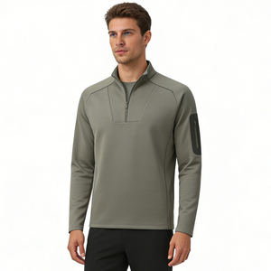 T-shirt de sport personnalisé pour homme à manches longues, pull à demi-zip, séchage rapide, respirant, pour l'extérieur, la gym, l'entraînement, la course à pied - Product Image 2