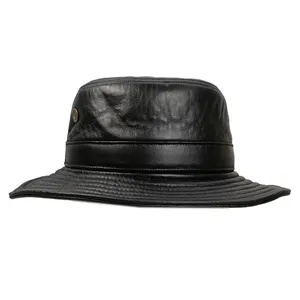 Custom LOGO High Quality Black Leather Embroidered Bucket Hat