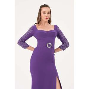 Haut décontracté élégant pour femme DANS, couleur unie violet, manches classiques et col rond, disponible en plusieurs tailles (36-42) - Product Image 2