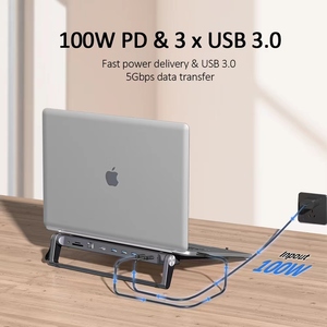 Chất lượng cao 9 trong 1 Multiport xách tay có thể gập lại <span class=keywords><strong>Tablet</strong></span> chủ nhôm có thể điều chỉnh máy tính xách tay đứng với USB Hub - Product Image 6