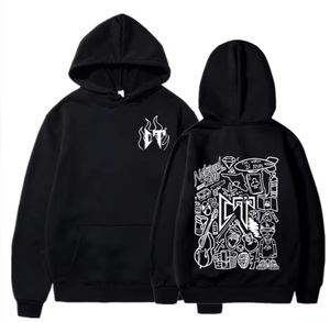 Sudadera con Capucha Gráfica de Metal Negro, 100% Algodón, Corte Regular, Bolsillo Frontal Estampado, Ropa de Otoño - Product Image 1