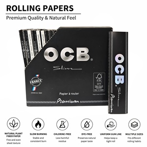 Papiers à rouler OCB Slim Premium en fibres végétales naturelles, combustion lente, sans chlore, sans colorants, ligne de gomme uniforme, plusieurs tailles, fabriqués en France - Product Image 1