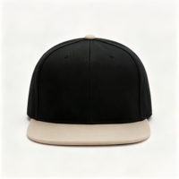 Casquette Snapback Confortable Unisexe à 6 Panneaux, Noire, à Visière Plate Bicolore, avec Logo Brodé Personnalisé, Style Hip Hop Urbain, Vente en Gros