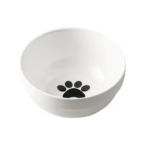 批发陶瓷猫碗喂食器饮用宠物可爱脚印陶瓷猫粮双碗喂食器陶瓷双猫碗