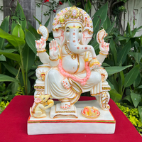 Escultura de Ganesha de Tamaño Real Tallada a Mano para Decoración de Templos Hindúes al Aire Libre, Estatua de Ganesha Pintada en Mármol
