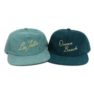 Wholesale Cap 5 Panel Embroidered Hats In Green Color Dad Hat Custom Logo Corduroy Gorras Snapback Personalized Cap Outdoor Hat