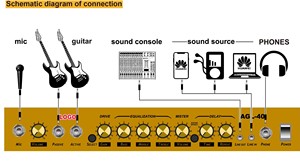 Amplificador de Guitarra Eléctrica de 40W con Drive, EQ de 3 Bandas, Delay, Reverb, Entrada de Micrófono, Conector para Auriculares, para Guitarra Eléctrica, Logotipo OEM - Product Image 6