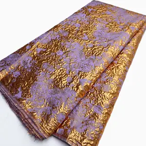 Niai africain or estampage brocart Jacquard tissu violet Polyester Jacquard tissu brocart Jacquard tissu tissé