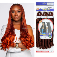 Lot de 3 extensions de cheveux synthétiques bouclés à la française de 22 pouces, pré-étirées, pour tressage, en vrac, soyeuses et lisses, à ondulations lâches