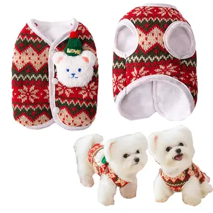 Fast Shipping Wholesale Manufacturer New Years Pattern Cotton Fleece Cute Soft Dog Cat Vest Luxury Pet Clothes For Winter