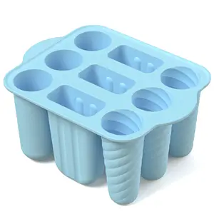 Diy硅胶模具冰棒模具9件硅胶冰模托盘模具可重复使用简易制冰机工具