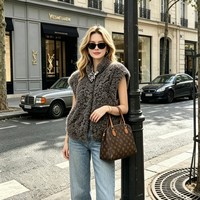 Gilet en fourrure d'agneau de qualité supérieure pour femmes, doublé de peau de mouton, col en V, boutons cachés, gilet chaud en fourrure, pour les trajets quotidiens