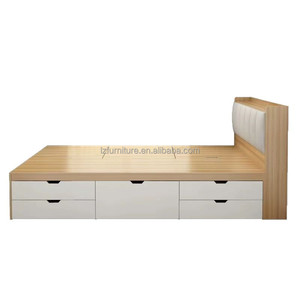 Ensembles de meubles compacts pour appartement studio à prix abordable : Lit tatami en bois avec rangement intégré, bureau et bibliothèque - Product Image 3