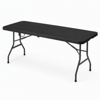 Table pliante OEM en gros de 180 cm, robuste, en PEHD moulé par soufflage, pliable en deux, portable, pour banquets, camping et fêtes