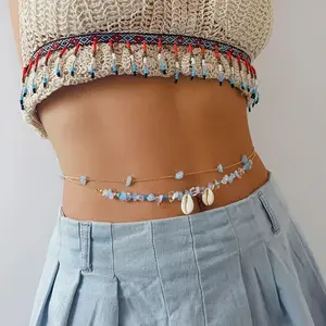 Vente en gros de chaîne bohème africaine de perles de taille perle de pierre naturelle fil élastique fil de coton chaînes de corps sexy pour femmes et filles