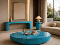 Dalles polies en pierre semi-précieuse turquoise, découpées sur mesure, pour panneaux muraux rétroéclairés, comptoirs, bureaux d'accueil et incrustations décoratives