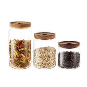 Kitchen/Bathroom/Pantry Storage clear Borosilicate Glass jar with acacia lid