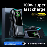 Batterie externe 100W avec 4 batteries 21700 intégrées, câble Type C intégré, sortie 20W, écran LED, chargeur portable pour ordinateur portable et téléphone portable