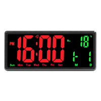 Jam Dinding Digital LED Warna Alarm Peredupan Otomatis Ekstra Besar 13,8 Inci Modern dengan Remote Control, Plastik, Baterai, untuk Rumah