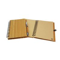 Cuaderno con Cubierta de Bambú 100% Ecológico al por Mayor, con Bolígrafo, Agenda Espiral, 13.5x18x1.9cm, 70 Hojas, para Uso Escolar y Regalos