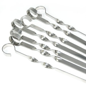 6 cái/gói Phẳng Thép Không Gỉ Rộng Tái Sử Dụng BBQ Thịt Nướng Shish <span class=keywords><strong>Kabob</strong></span> Xiên Gậy Nướng Xiên Đặt Kim Loại Kebab Xiên - Product Image 2