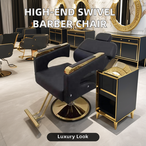 Salon Chair and <b>Mirror</b> Set Barber Shop Chair Hair Salon Black and Gold Salon Chairs - Product Image 2