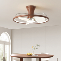 Mini ventilateur de plafond en bois doré moderne de 21 pouces avec lumière LED Télécommande à 6 vitesses Moteur à courant alternatif Corps de lampe en fer ABS pour chambre à coucher