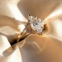 Bague de fiançailles en or jaune massif 10K/14K/18K avec diamant de laboratoire taille hexagonale 0,5-3 carats, motif feuille de poirier, certifié IGI VVS