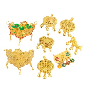 Pendentif de style chinois en forme de cadenas creux, breloque émaillée dorée pour collier DIY, accessoire de bijouterie unisexe - Product Image 5