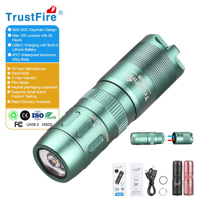 Factory Wholesale Smart Portable Magnetic Torch OEM TrustFire 105LM Type-C Rechargeable IPX7 Waterproof MINI Pocket Flashlight