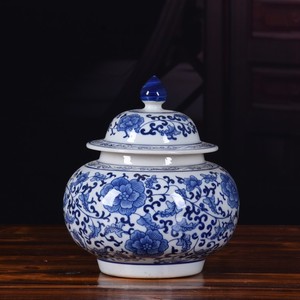 Vase de sol en porcelaine/<span class=keywords><strong>céramique</strong></span> bleu et blanc Art Déco fait à la main avec couvercle pour la décoration de la maison, du restaurant et de l'hôtel, salon - Product Image 5