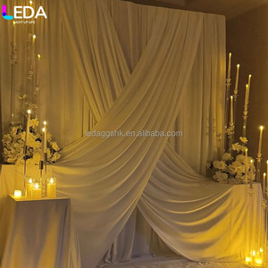 LEDA Modern Indoor Decoration <b>Large</b> White <b>Square</b> Wedding Backdrop <b>Set</b> Milk Silk Curtain Fabric Drapery Valance - Product Image 3