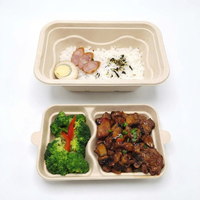 Boîte à lunch rectangulaire profonde en bagasse de canne à sucre, sans PFAS, jetable, biodégradable, 1500 ml, résistante à l'huile, compatible micro-ondes