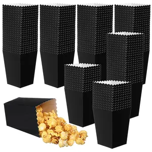 Op Maat Bedrukt Vetvrij Wegwerp Snack Biscuit Zwart Mini Papier Kartonnen Popcorn Container Zakken