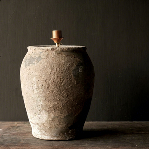 Lampe de table unique en céramique artisanale style Wabi Sabi authentique indienne, avec abat-jour en tissu, pour l'intérieur de la maison - Product Image 2