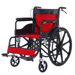 Kaizhi Manual Wheelchair 24-Inch <b>Black</b> <b>Frame</b> Red Seat Integrated Wheels Lightweight Foldable For Elderly Disabled Mobility Aid - Product Image 2
