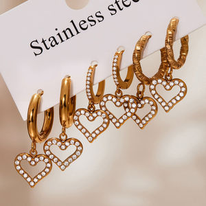 Pendientes YF8169 con Colgante <span class=keywords><strong>de</strong></span> Flores Caladas, Llenos <span class=keywords><strong>de</strong></span> <span class=keywords><strong>Diamantes</strong></span>, Corazón <span class=keywords><strong>de</strong></span> Durazno, Chapados en <span class=keywords><strong>Oro</strong></span> <span class=keywords><strong>de</strong></span> 18K, Acero Inoxidable Resistente al Agua - Product Image 6