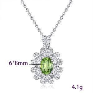 Collier pendentif fleur en pierre précieuse colorée ovale 6*8mm, vente en gros, 9 pièces, pierre naturelle, argent sterling 925, bijoux fins - Product Image 6