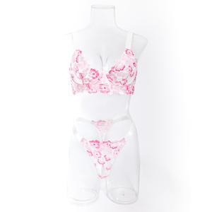 สีชมพูหรูหราดอกไ<span class=keywords><strong>ม</strong></span>้เย็บปักถักร้อยโรแ<span class=keywords><strong>ม</strong></span>นติกสาวสวยชุดชั้นในเซ็กซี่ Bra Thong ชุดสองชิ้น - Product Image 6