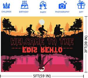 Décorations de fête d'anniversaire Stranger, Bannière de bienvenue « Welcome to the Other Side », Fond de scène Forêt d'<span class=keywords><strong>horreur</strong></span>, Halloween personnalisable - Product Image 5