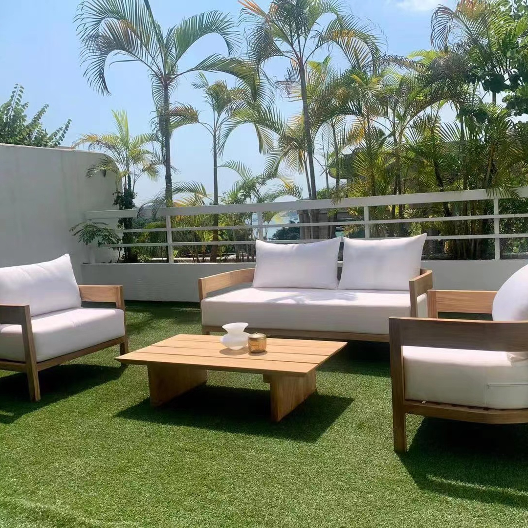 New arrival outdoor furniture pool outside teak wood patio garden sets sofa