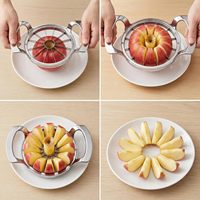 Keukenhulpjes 304 roestvrijstalen appel-snijder, -snijmachine, -schiller en -ontpitter met 12 messen - fruitsnijmachine |   Laserlogo