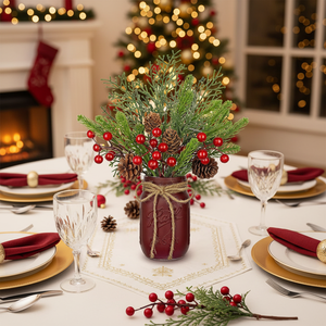 Decorazioni per Tavolo da Pranzo Natalizio con Fogliame Artificiale, Pigne e Bacche, Centrotavola per Matrimoni - Product Image 4