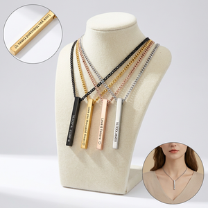 Yiwu Aceon in acciaio inossidabile nome coordinato personalizzato OEM la tua taglia Shinny lucido Laser fai da te incidere 4D collana lunga barra spessa - Product Image 1