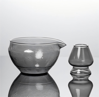 En stock, bol à matcha en verre transparent givré multicolores de haute qualité avec bec verseur, ensemble de support pour chawan à matcha pour la cérémonie du thé matcha
