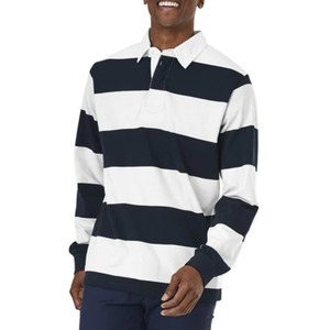 Mens Rugby Polo Áo Sơ Mi Dài Tay Áo Sọc T-Shirt Tinh Khiết Bông Jersey Twill Cổ Áo Giản Dị Mùa Hè Dệt Kim Vải Đồng Bằng Nhuộm 2Pcs - Product Image 5