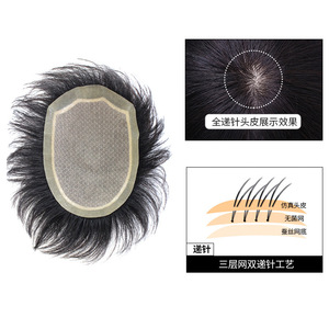 Miaoyang MY-052, Peluca de Cabello Humano Real para Hombre, Realista y Natural, Cubre la Calvicie, Peluca Tejida a Mano - Product Image 3