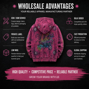 <strong>Mens</strong> Heavyweight Cotton Zip up Hoodie Vintage Distressed Graffiti Print Rhinestone Studs Streetwear Custom Logo Wholesale - Product Image 4