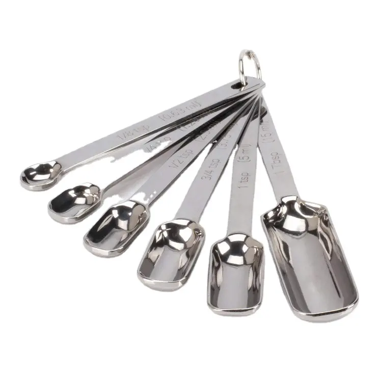 Ensemble de 6 pièces, cuillère-mesure en acier inoxydable 18/8, Gadget de cuisine, cuillère carrée petite cuillère avec mesure métrique et US